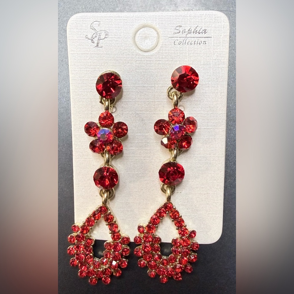Sophia Collection Red Crystal Drop Earrings